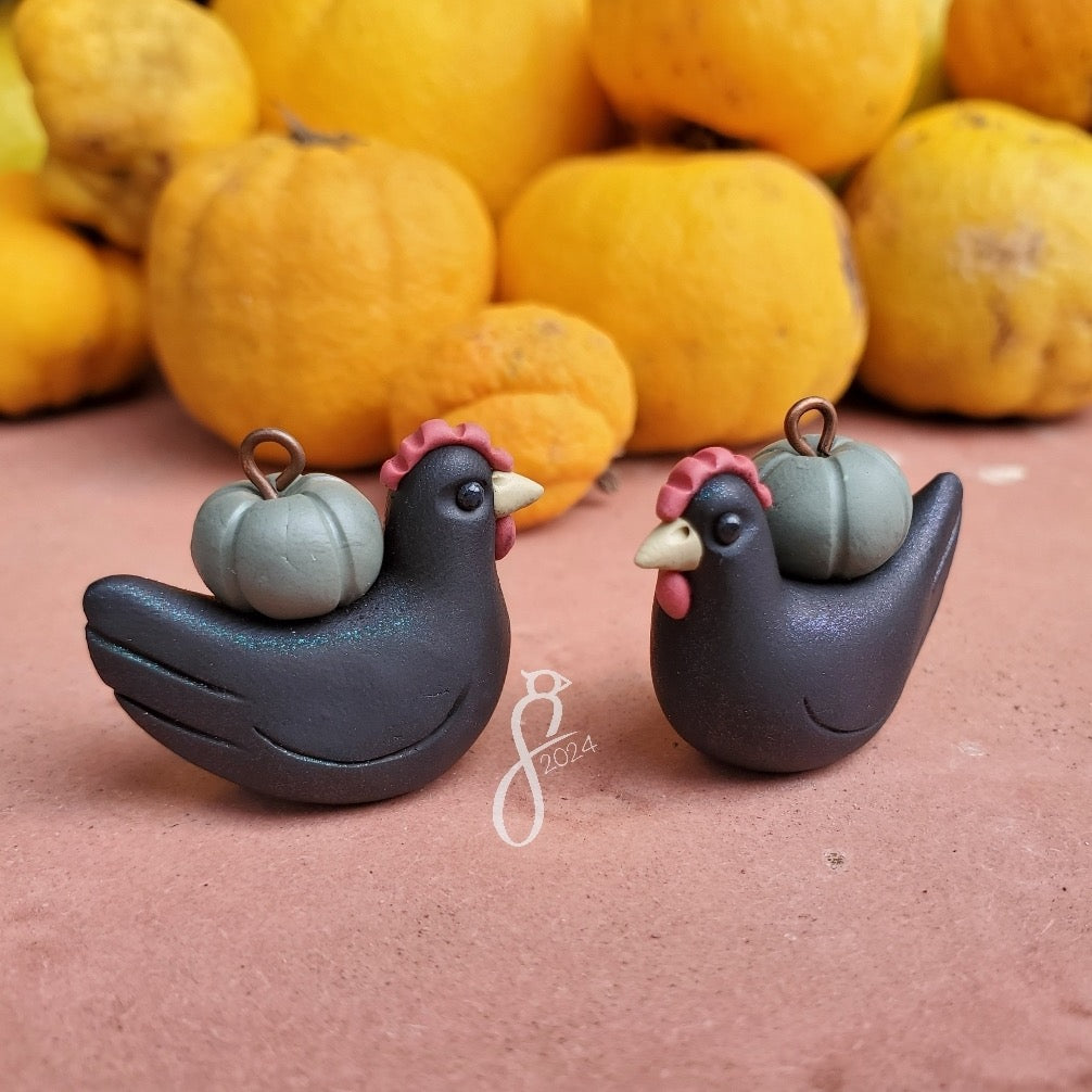 Iridescent Black Pumpkin Chicken Charm
