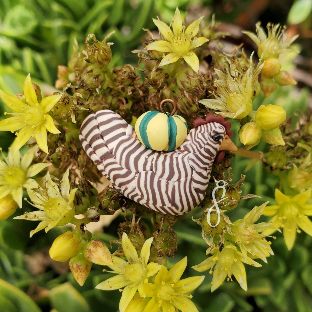 Striped Pumpkin Chicken Charm