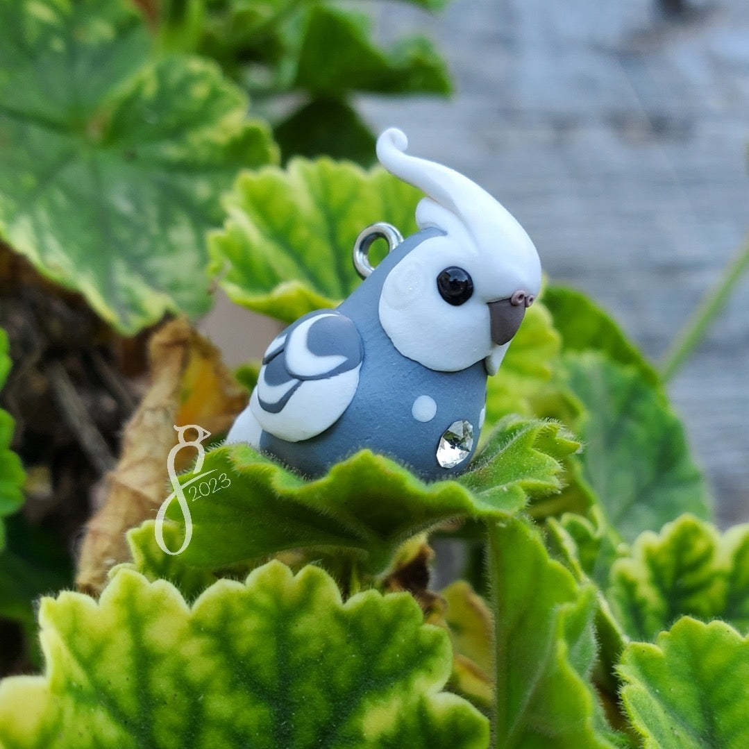 Whiteface Pearl Cockatiel Charm (White Gem)